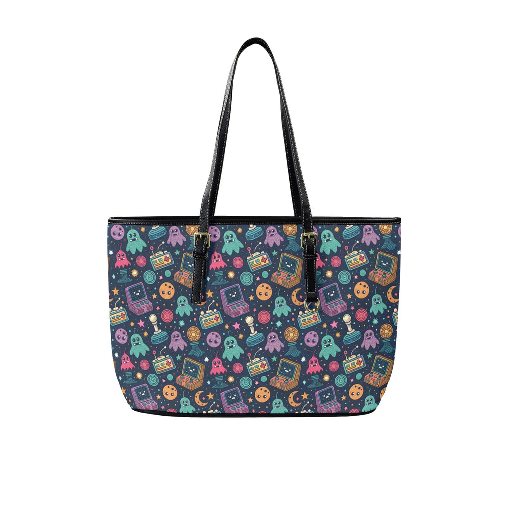 Space Arcade PU Leather Tote Bag Large One Size Leather Tote Bag-Large Games Printed Offshore Retro Space