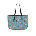 Doughnuts On Blue PU Leather Tote Bag Large One Size Leather Tote Bag-Large Food Printed Offshore
