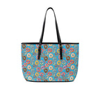Doughnuts On Blue PU Leather Tote Bag Large One Size Leather Tote Bag-Large Food Printed Offshore
