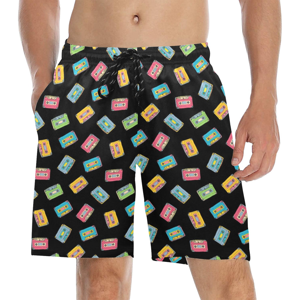 Colourful Cassettes Men's Mid-Length Beach Shorts 5XL Men's Mid-Length Beach Shorts Music Printed Offshore Retro