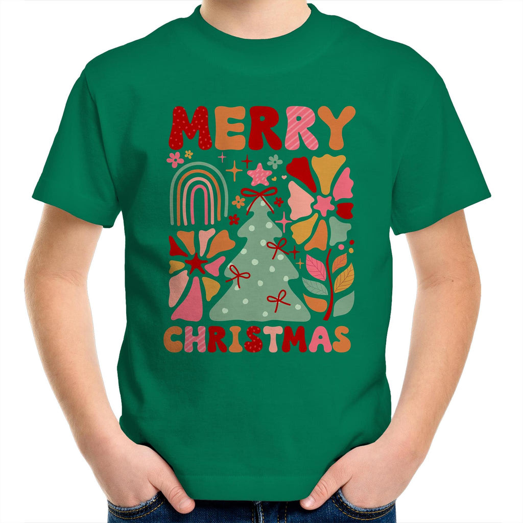 Merry Christmas - Kids Youth T-Shirt Kelly Green Kids Christmas T-shirt Christmas Printed In Australia
