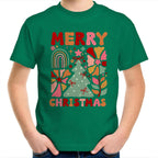 Merry Christmas - Kids Youth T-Shirt Kelly Green Kids Christmas T-shirt Christmas Printed In Australia