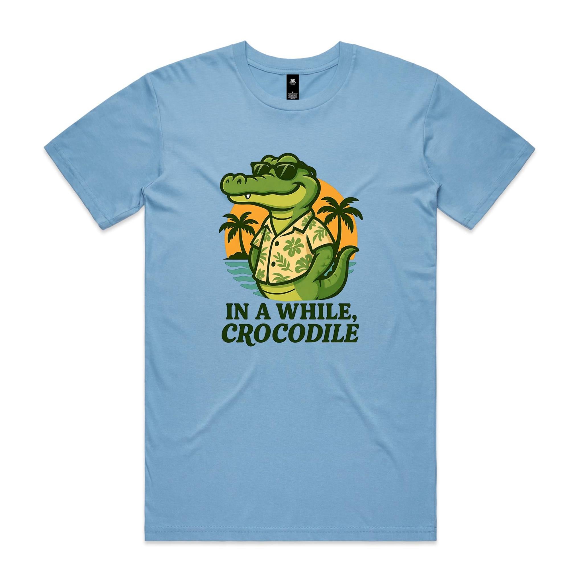 In A While, Crocodile - Men's AS Colour T-shirt Carolina Blue Mens T-shirt animal Printed In Australia