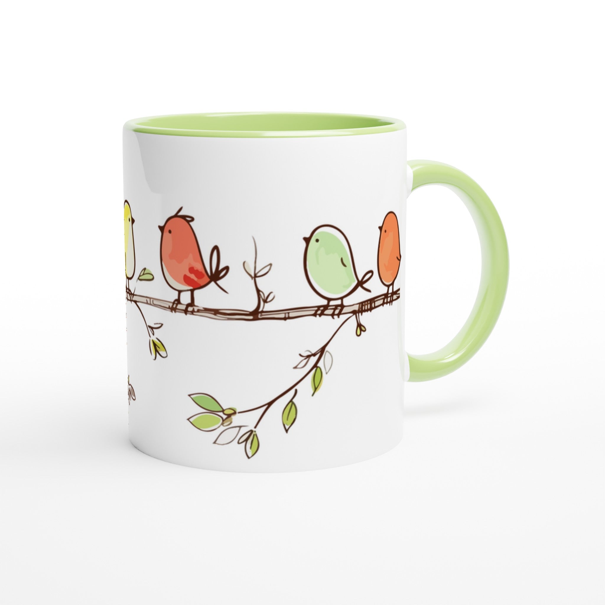 Birds On A Branch - White 11oz Ceramic Mug with Colour Inside Colour 11oz Mug animal Globally Fulfilled