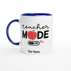 Personalise Teacher Mode On White 11oz Ceramic Mug with Color Inside Ceramic Blue Personalised 11oz Mug