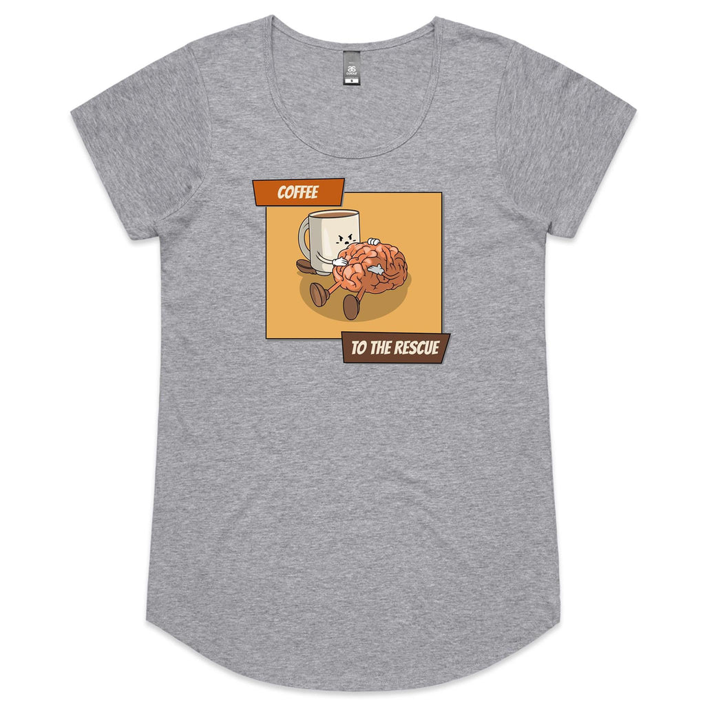 Coffee To The Rescue - Womens Scoop Neck T-Shirt Grey Marle Womens Scoop Neck T-shirt Coffee Printed In Australia