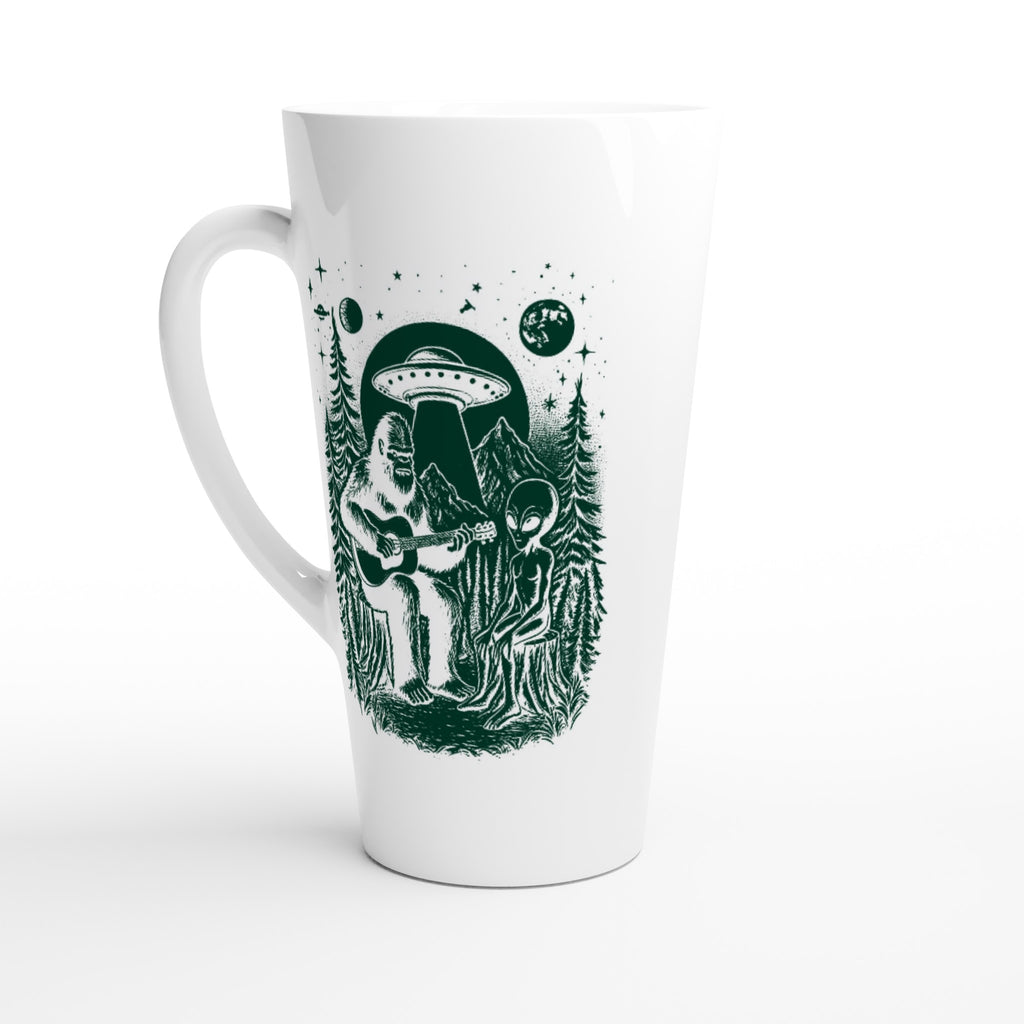 Alien And Bigfoot Play Guitar - White Latte 17oz Ceramic Mug Default Title Latte Mug Globally Fulfilled Music Sci Fi