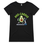 Avo-Cardio, Avocado On A Treadmill - Womens V-Neck T-Shirt Black Womens Active V-Neck T-shirt Fitness Printed In Australia