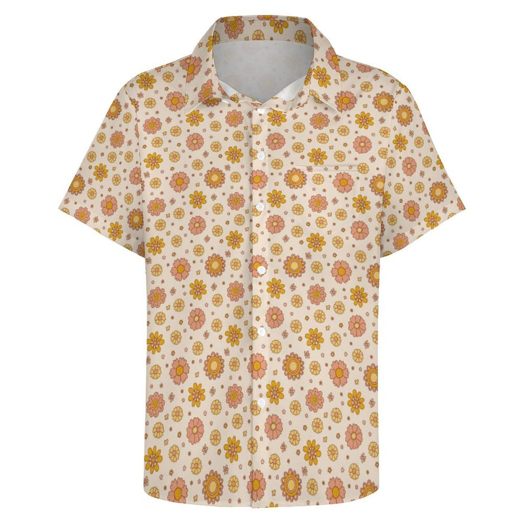 Orange Flowers Women's Short-Sleeve Button Up Shirt