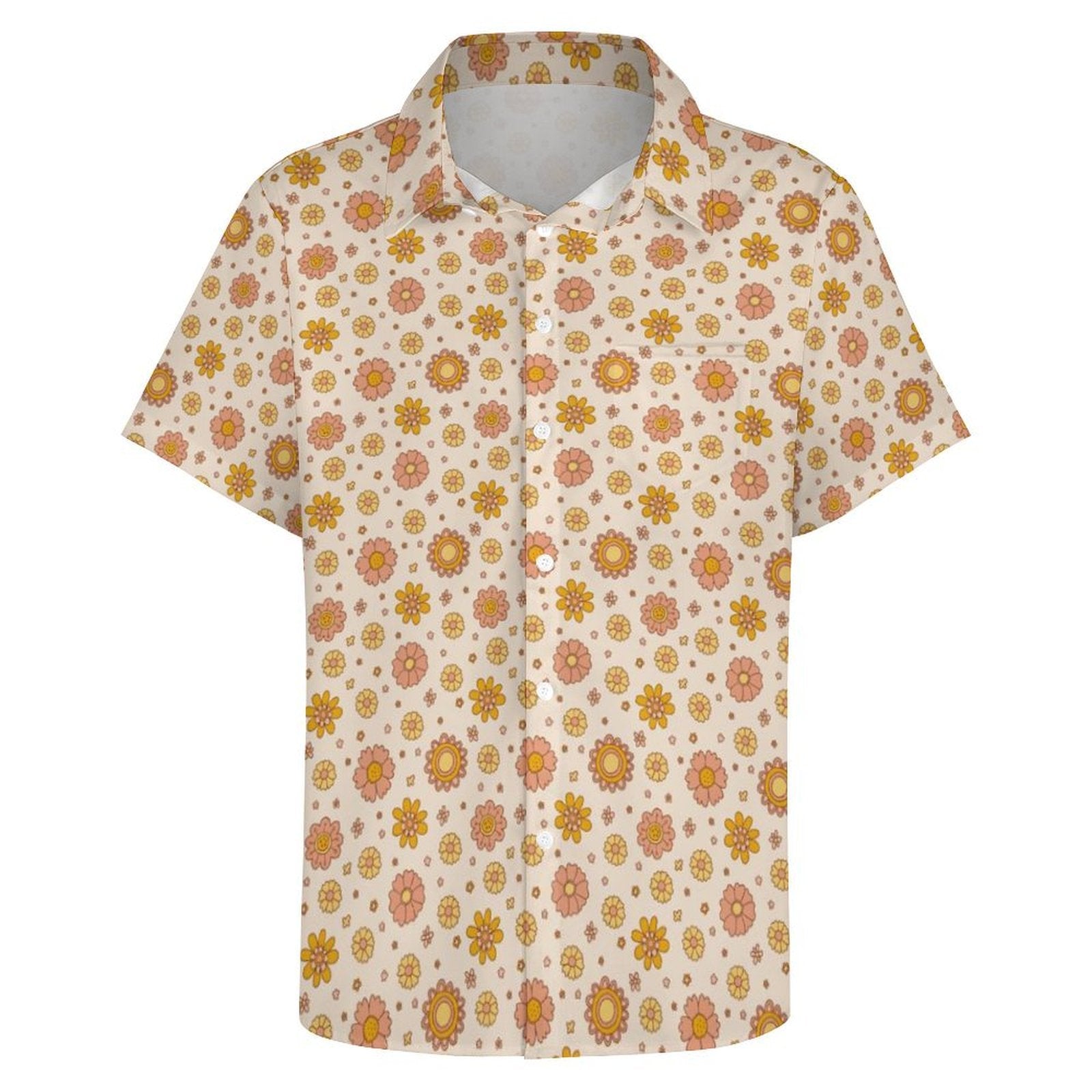 Orange Flowers Women's Short-Sleeve Button Up Shirt