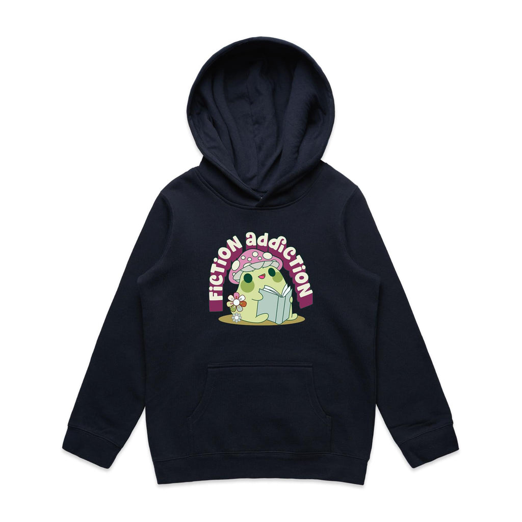 Fiction Addiction - Kids Hoodie Navy Kids Hoodie Printed In Australia Reading