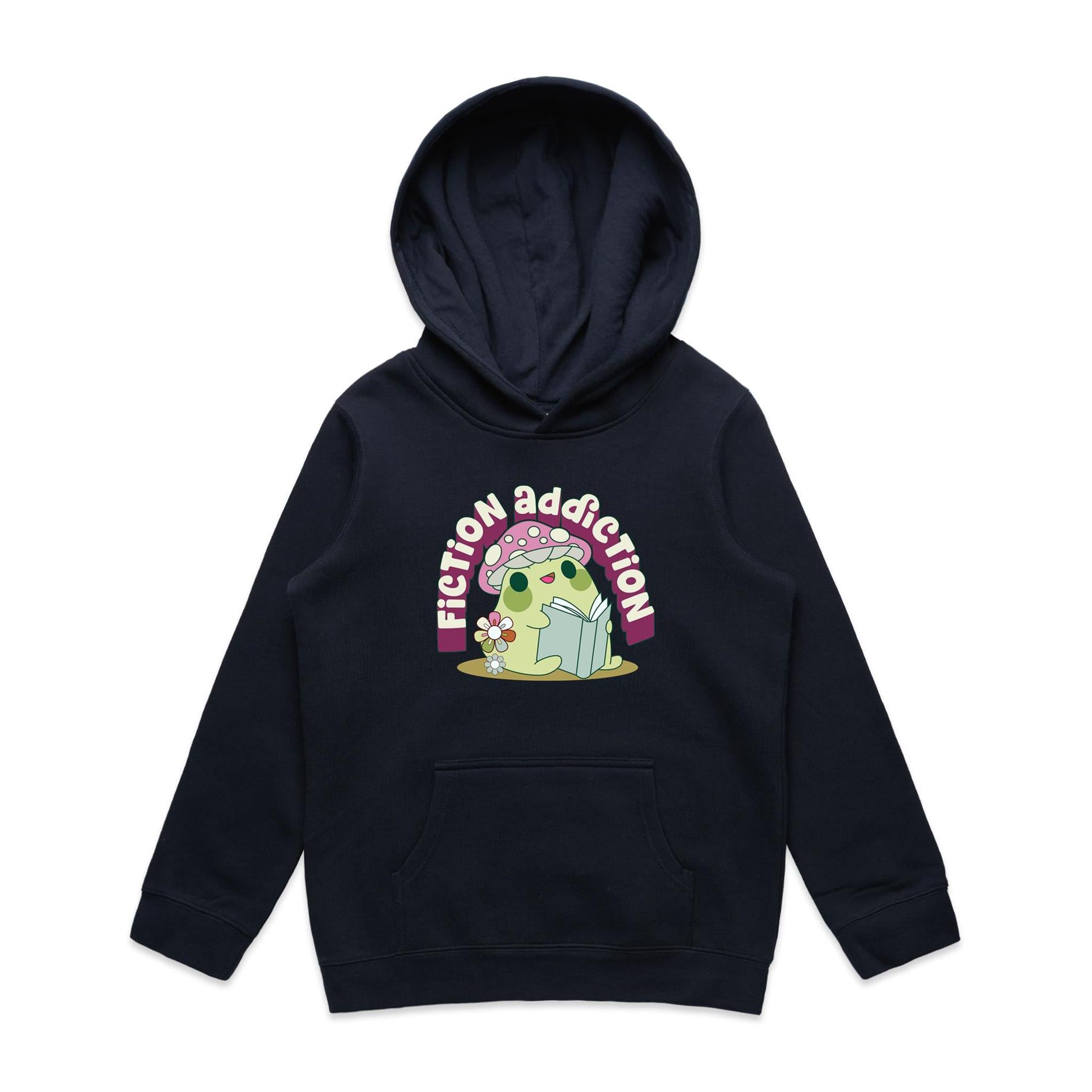 Fiction Addiction - Kids Hoodie Navy Kids Hoodie Printed In Australia Reading