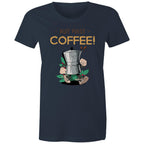 But First Coffee - Womens T-shirt Navy Womens T-shirt Coffee Printed In Australia