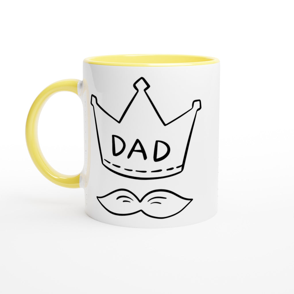 Dad Crown And Moustache - White 11oz Ceramic Mug with Colour Inside Ceramic Yellow Colour 11oz Mug Dad Globally Fulfilled