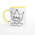 Dad Crown And Moustache White 11oz Ceramic Mug with Colour Inside Ceramic Yellow Colour 11oz Mug Dad Globally Fulfilled