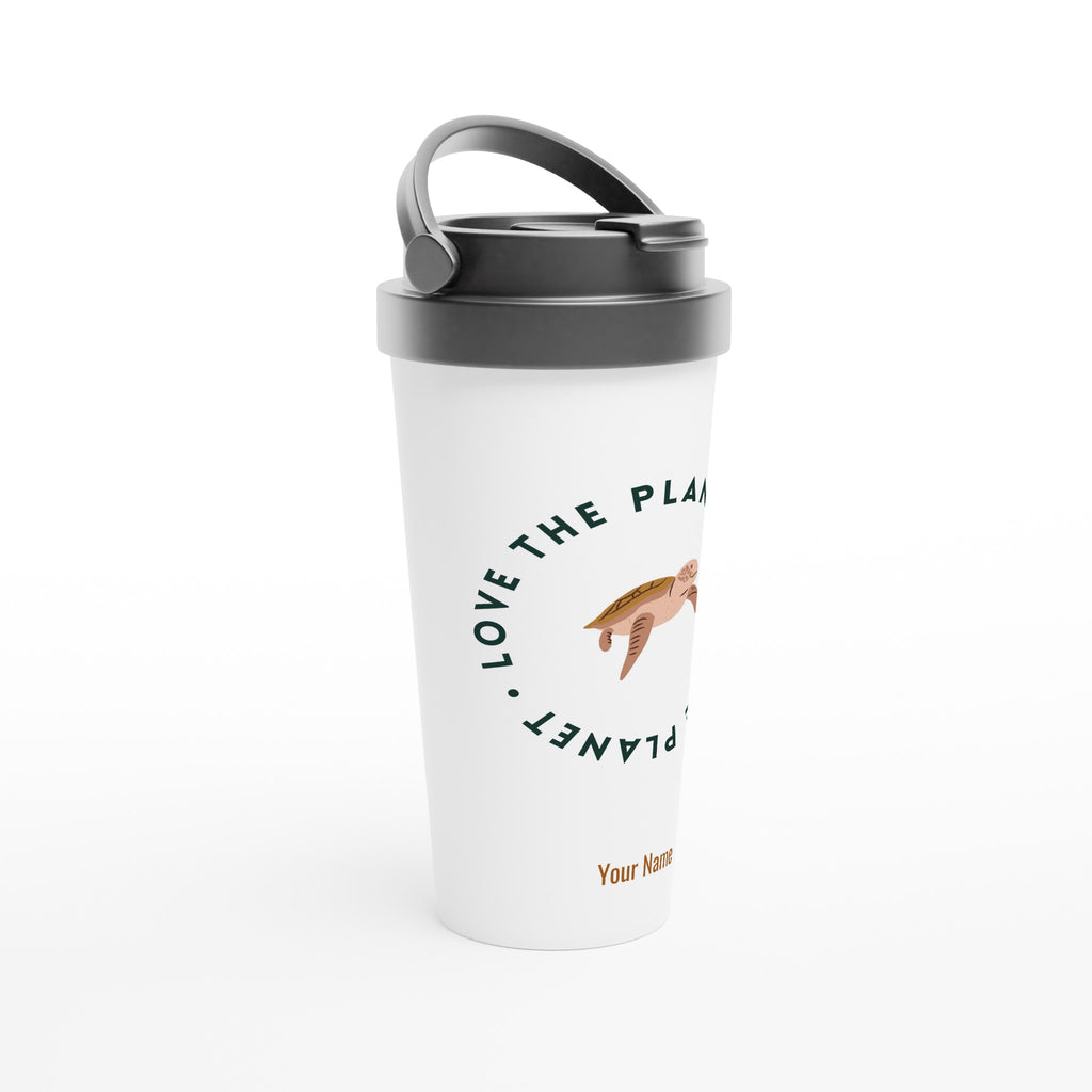 Personalised - Love The Planet - White 15oz Stainless Steel Travel Mug Personalised Travel Mug Globally Fulfilled