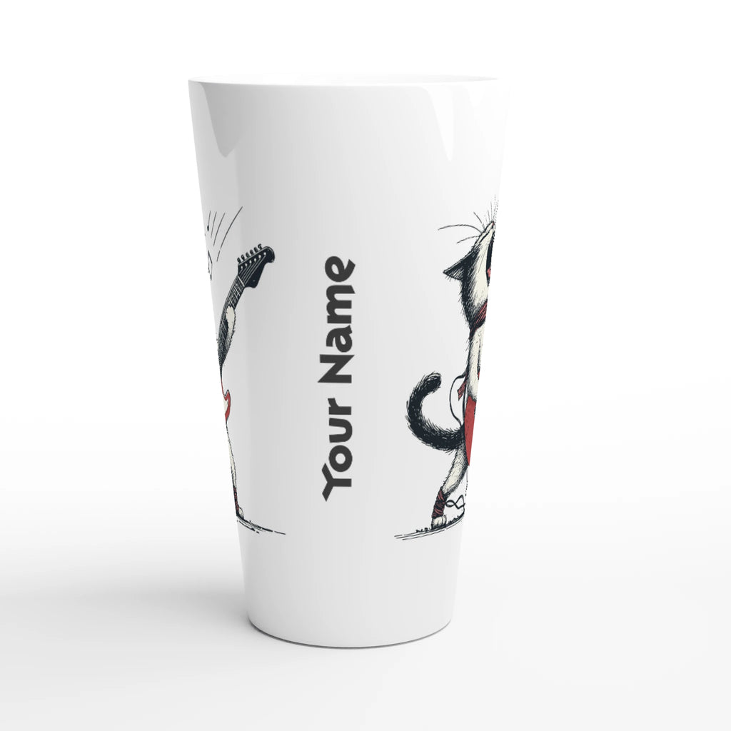 Personalised Cat Playing Guitar White Latte 17oz Ceramic Mug Personalised Latte Mug animal Globally Fulfilled Music