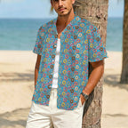 Doughnuts On Blue Men's Crinkle Hawaiian Shirt