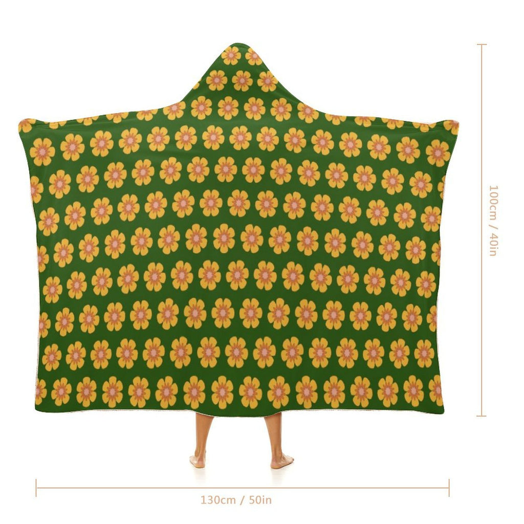 Yellow Flowers On Green Kids Hooded Blanket 100cm x 130cm