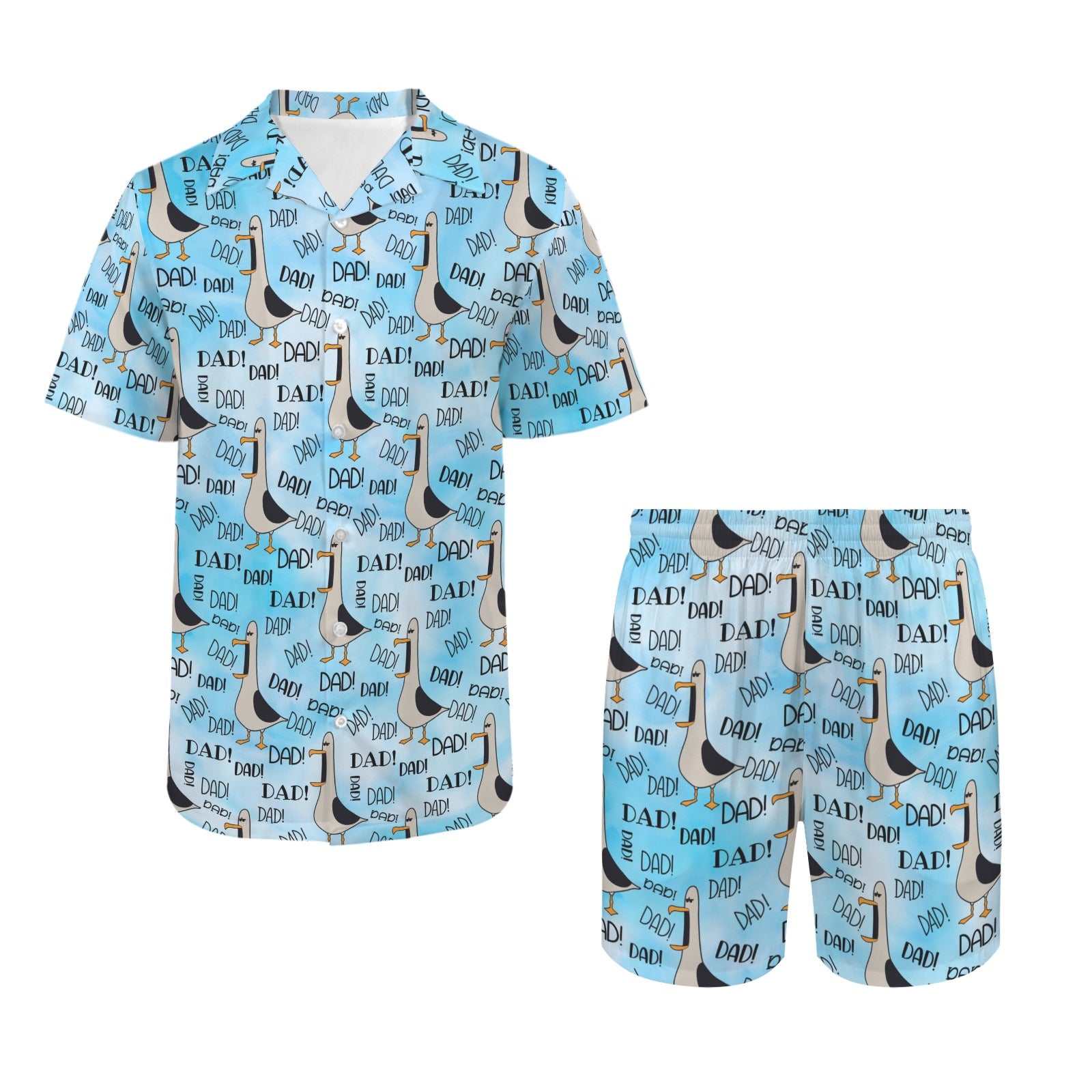 Dad Seagull - Men's Hawaiian Shirt & Shorts Set Men's Hawaiian Shirt & Shorts Set animal Dad Printed Offshore