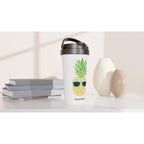 Personalised - Pineapple With Glasses - White 15oz Stainless Steel Travel Mug Personalised Travel Mug customise Food Globally Fulfilled personalise