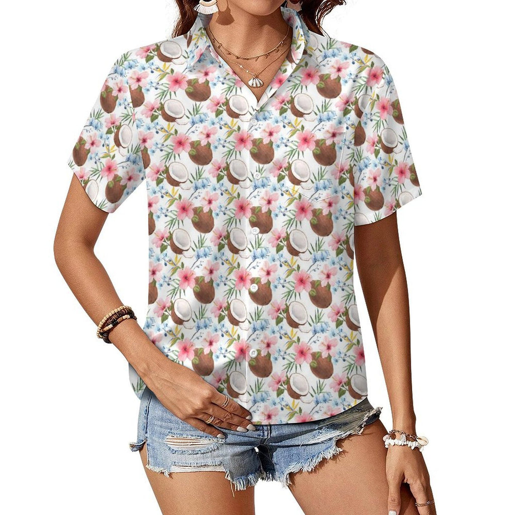 Coconuts Women's Short-Sleeve Button Up Shirt white Women's Short-Sleeve Button Up Shirt Food Printed Offshore