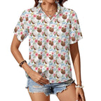 Coconuts Women's Short-Sleeve Button Up Shirt white Women's Short-Sleeve Button Up Shirt Food Printed Offshore