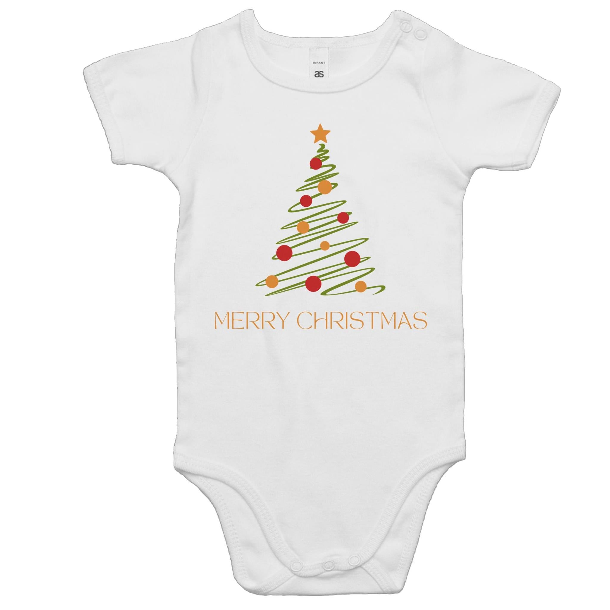 Christmas Tree Line Drawing - Baby Bodysuit White Baby Christmas Bodysuit Christmas Printed In Australia