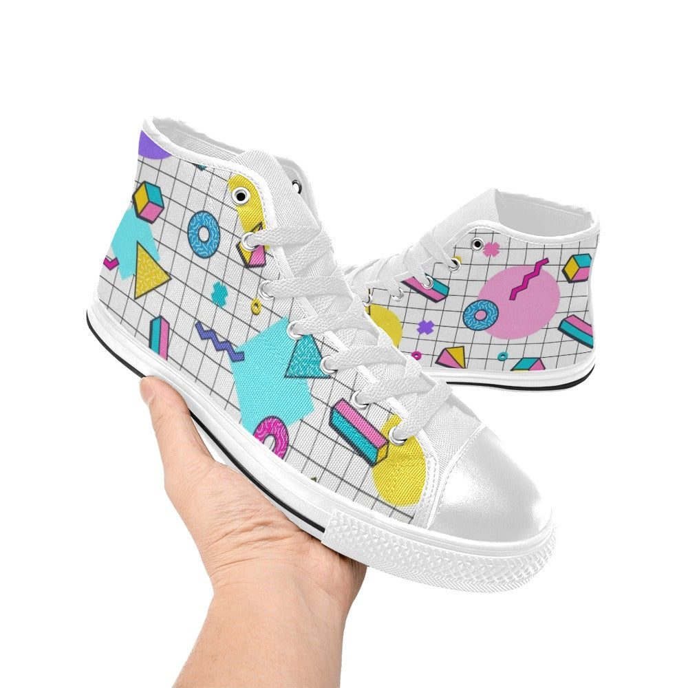 80's Grid - Kids' High Top Canvas Shoes Kids High Top Canvas Shoes Printed Offshore Retro