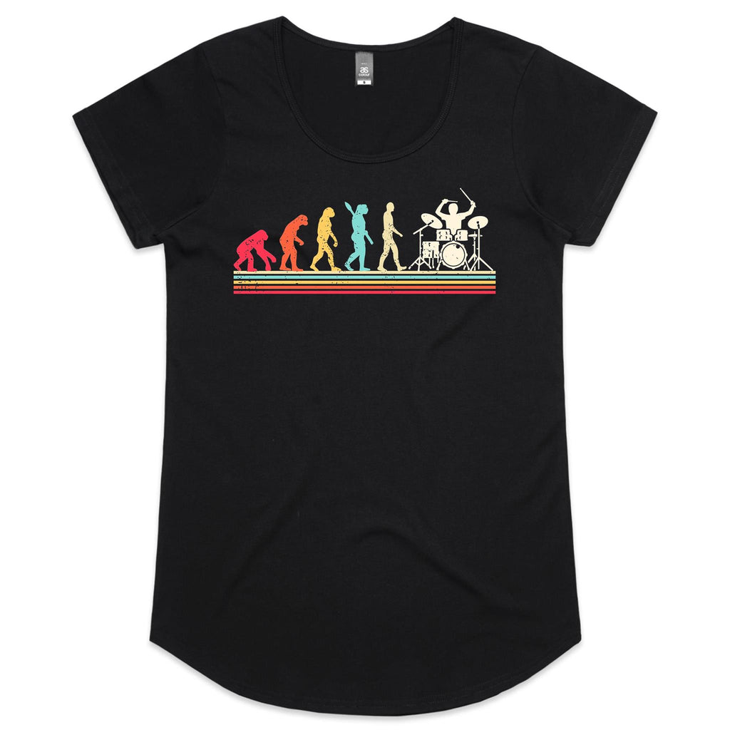 Drummer Evolution - Womens Scoop Neck T-Shirt Black Womens Scoop Neck T-shirt Music Printed In Australia