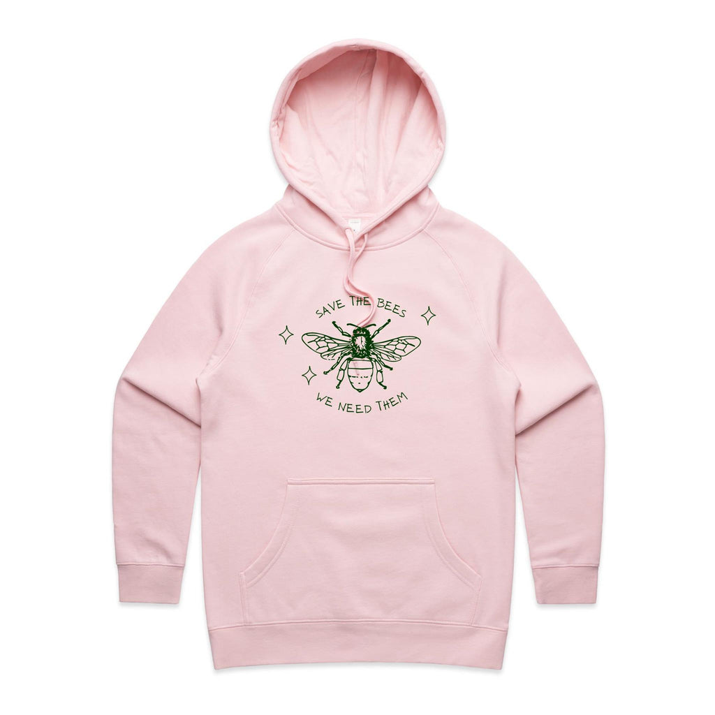 Save The Bees - Womens Hoodie Pink Womens Hoodie Environment Printed In Australia