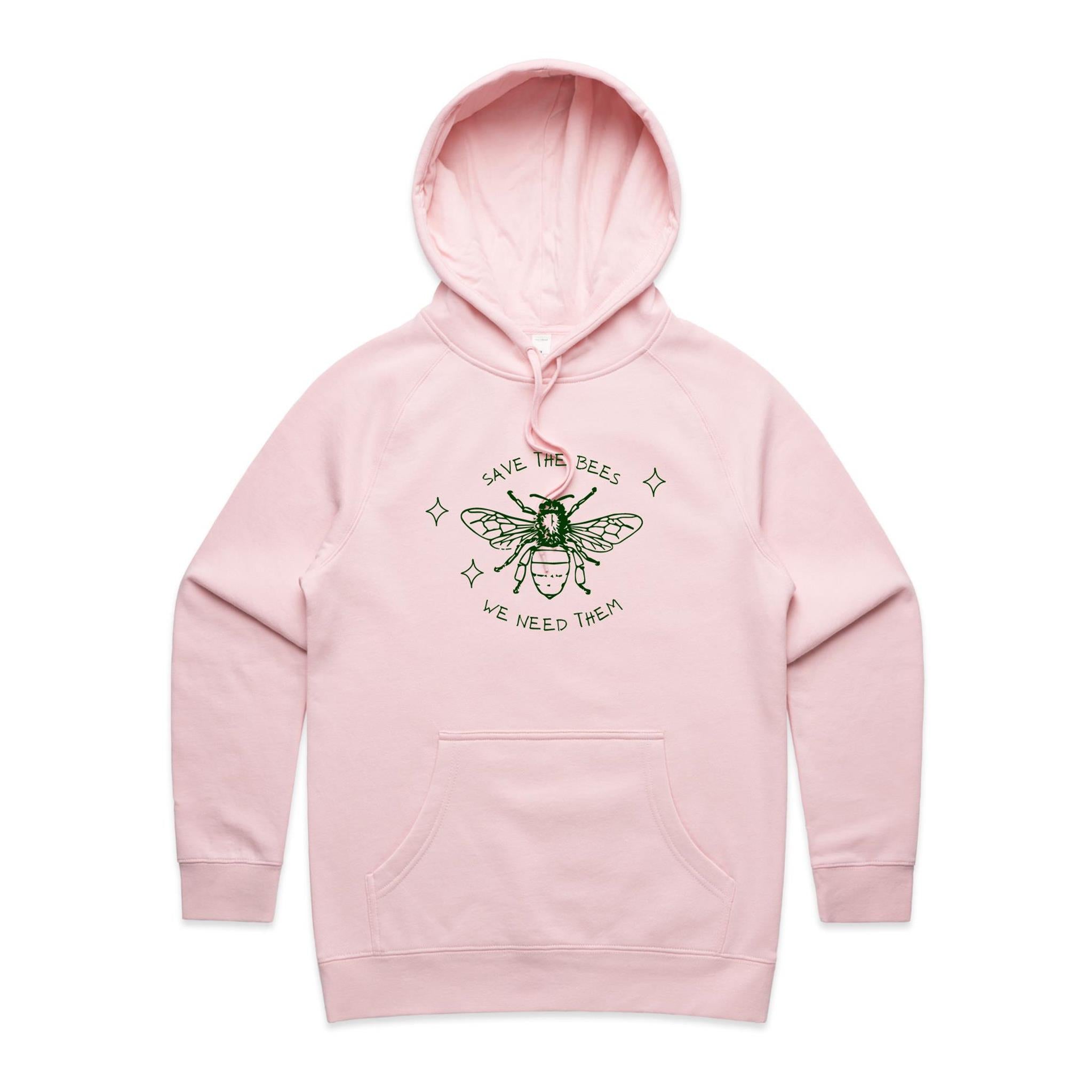 Save The Bees - Womens Hoodie Pink Womens Hoodie Environment Printed In Australia