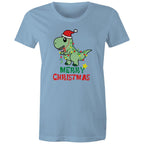 Dinosaur Santa, Merry Christmas - Womens T-shirt Carolina Blue Womens Christmas T-shirt Christmas Printed In Australia