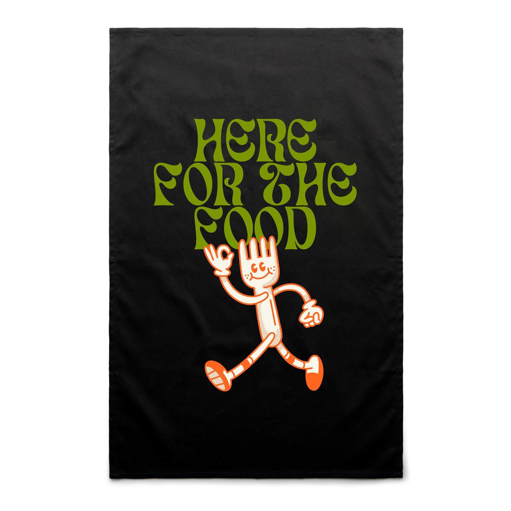 Here For The Food - AS Colour Tea Towel Black One Size Tea Towel Food Printed In Australia