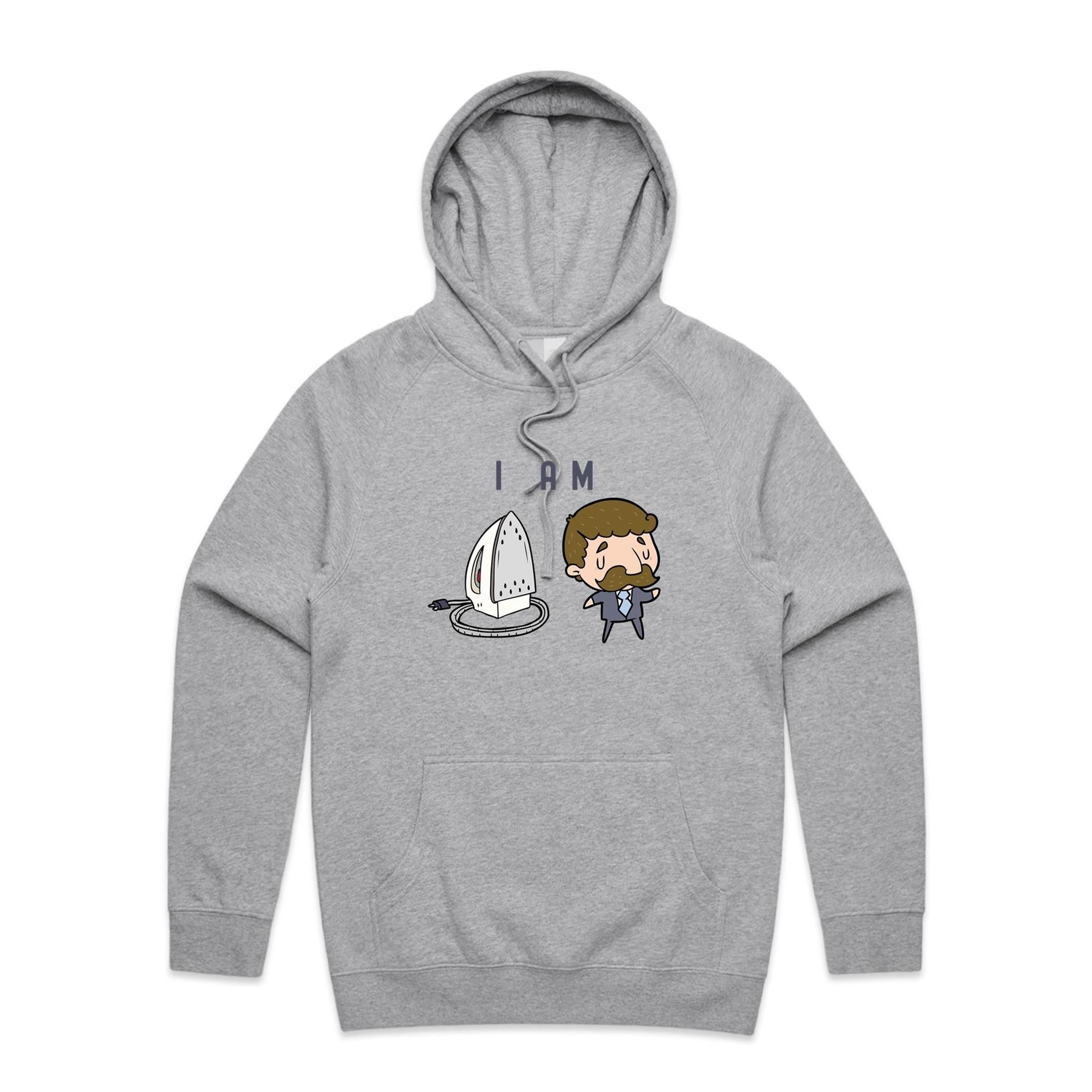 I Am Ironing Man - Mens Hoodie Grey Marle Mens Hoodie comic Printed In Australia