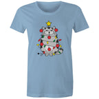 Cat Christmas Lights - Womens T-shirt Carolina Blue Womens Christmas T-shirt Christmas Printed In Australia