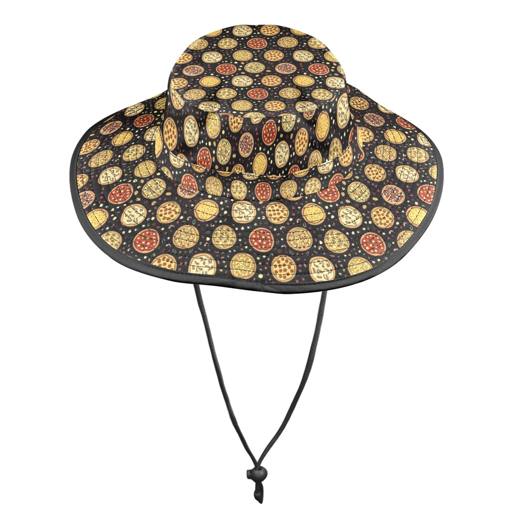 Round Pizzas On Black Wide Brim Bucket Hat Wide Brim Bucket Hat Food Printed Offshore