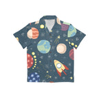 Rocket and Planets In Space - Junior Kids Hawaiian Shirt