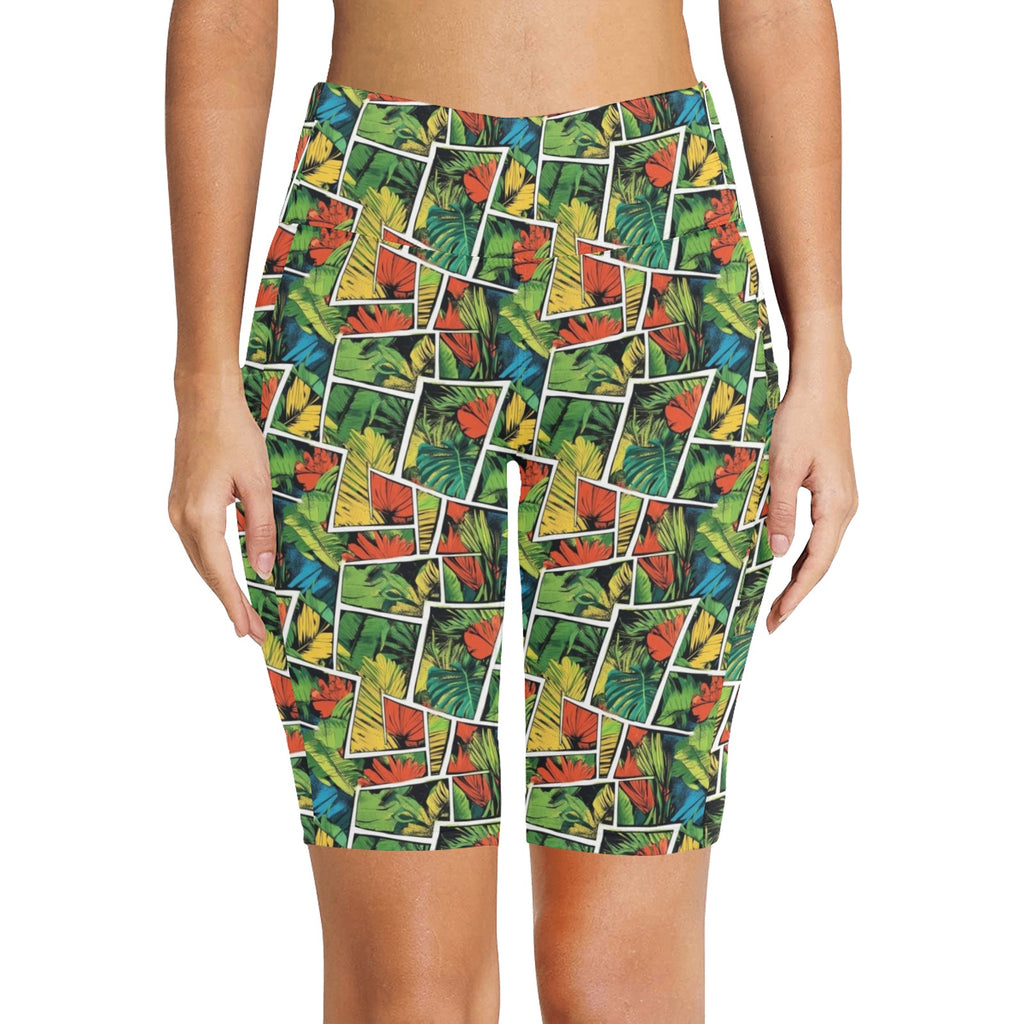 Tropical Comic Book Style Women's Bike Shorts With Side Pockets