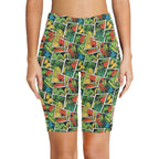 Tropical Comic Book Style Women's Bike Shorts With Side Pockets