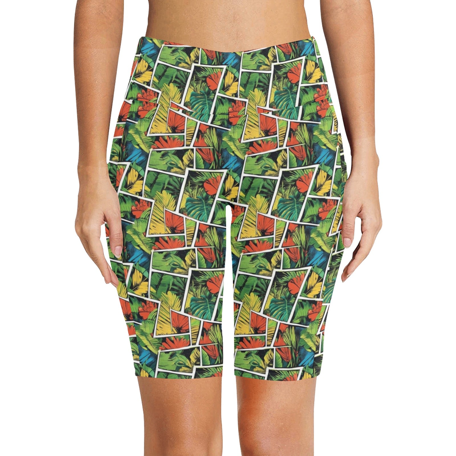 Tropical Comic Book Style Women's Bike Shorts With Side Pockets