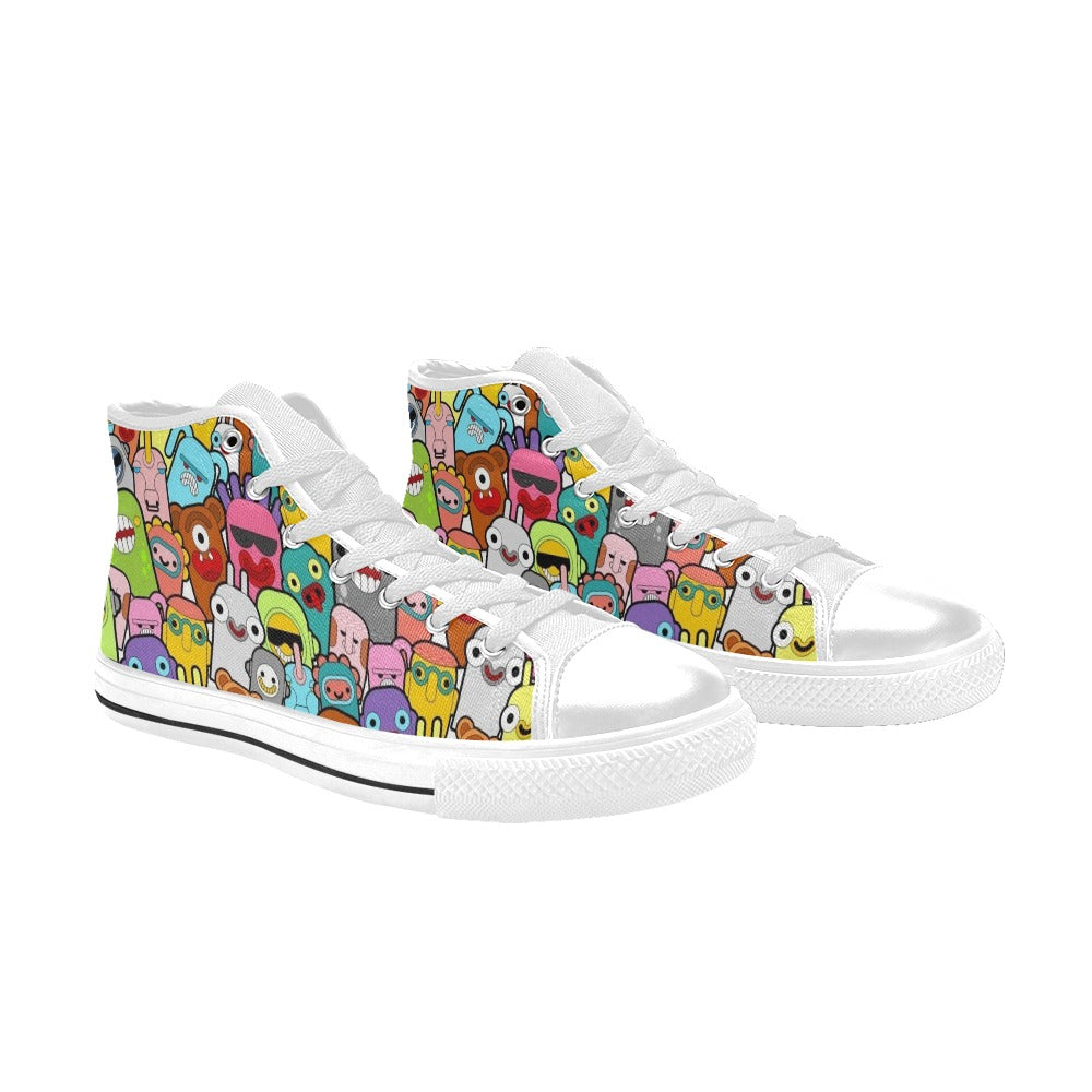 Happy Monsters - Women's High Top Canvas Shoes Womens Classic High Top Shoes Printed Offshore Sci Fi