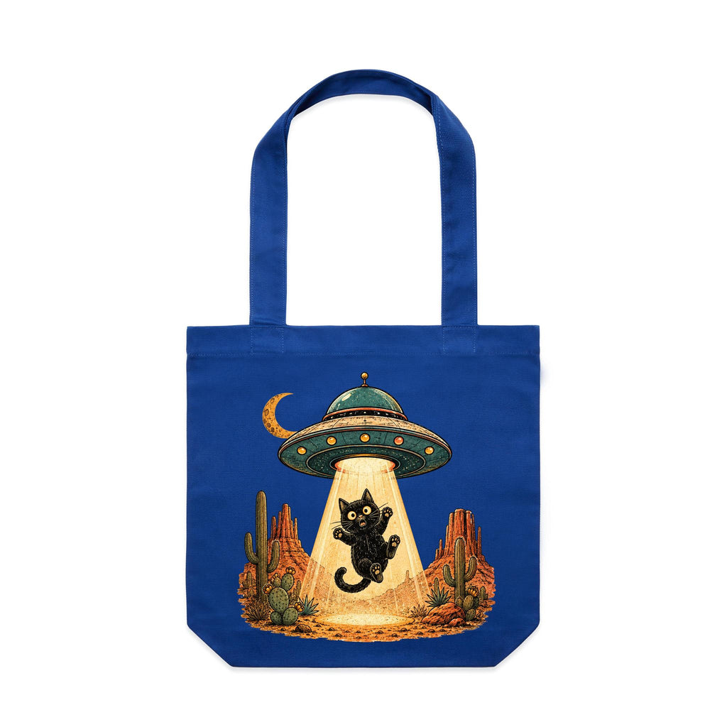 Black Cat Alien UFO Abduction Canvas Tote Bag