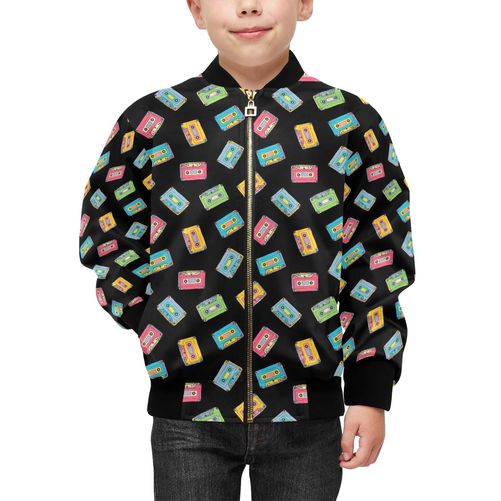 Colourful Cassettes Kids Bomber Jacket Kids Bomber Jacket Music Printed Offshore Retro