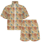 Vintage Retro Floral Women's Windbreaker Short Set Women's Windbreaker Short Set Plants Printed Offshore
