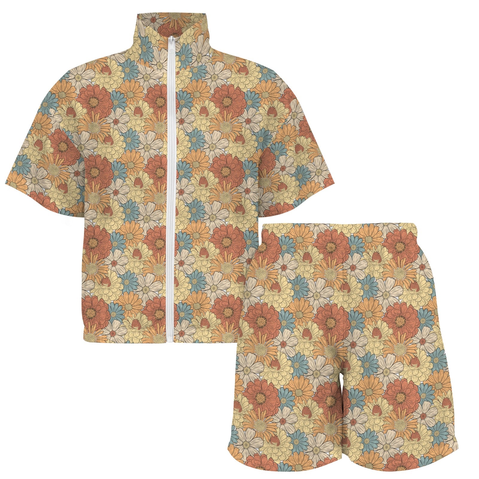 Vintage Retro Floral Women's Windbreaker Short Set Women's Windbreaker Short Set Plants Printed Offshore