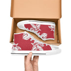 Red Retro Foliage, Hawaiian Flower - Men's High Top Canvas Shoes