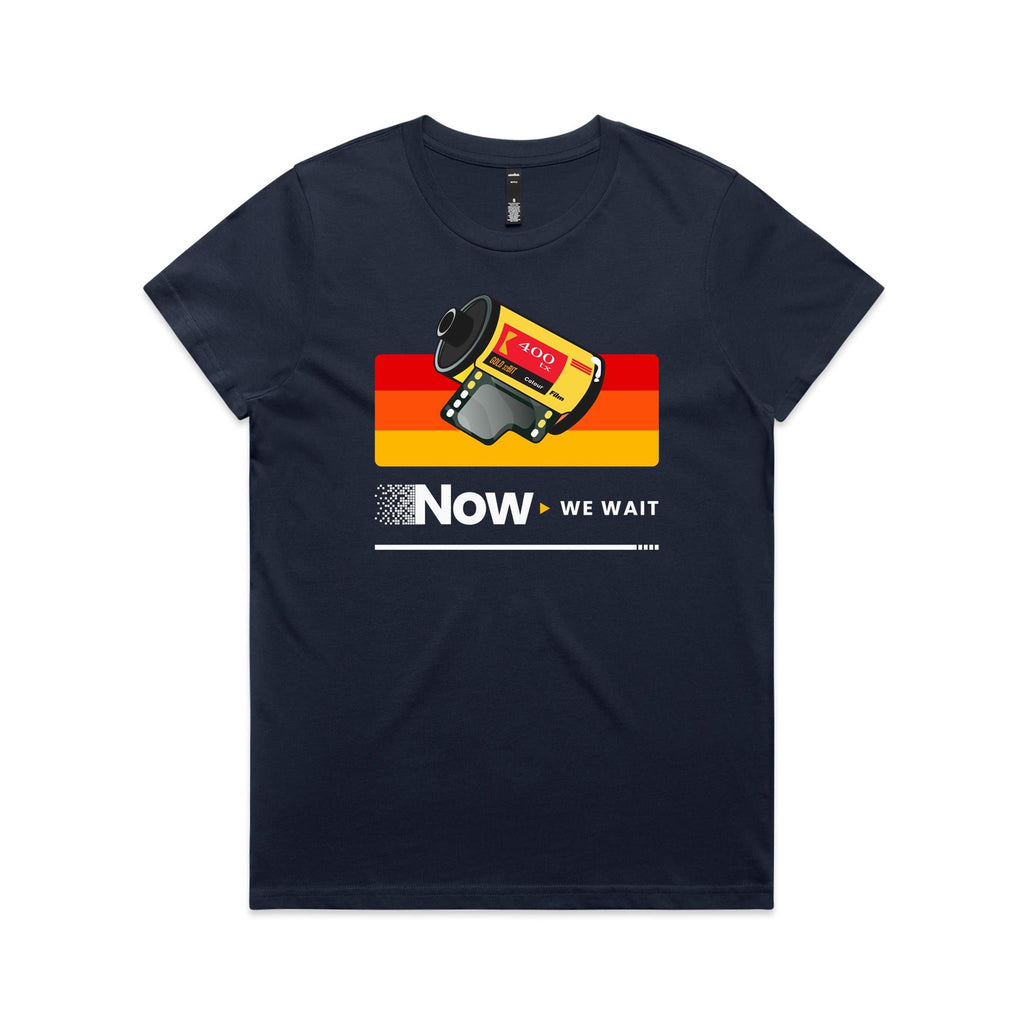 Camera Film, Now We Wait Women's AS Colour T-shirt Midnight Blue Womens T-shirt Printed In Australia Retro