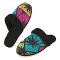 Palm Trees Men's Fur Trim Thick-Sole Indoor Slippers 2XL Men's Fur Trimmed Slippers Printed Offshore Surf