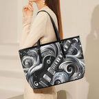 Guitar Black Swirl PU Leather Tote Bag Large Leather Tote Bag-Large Music Printed Offshore